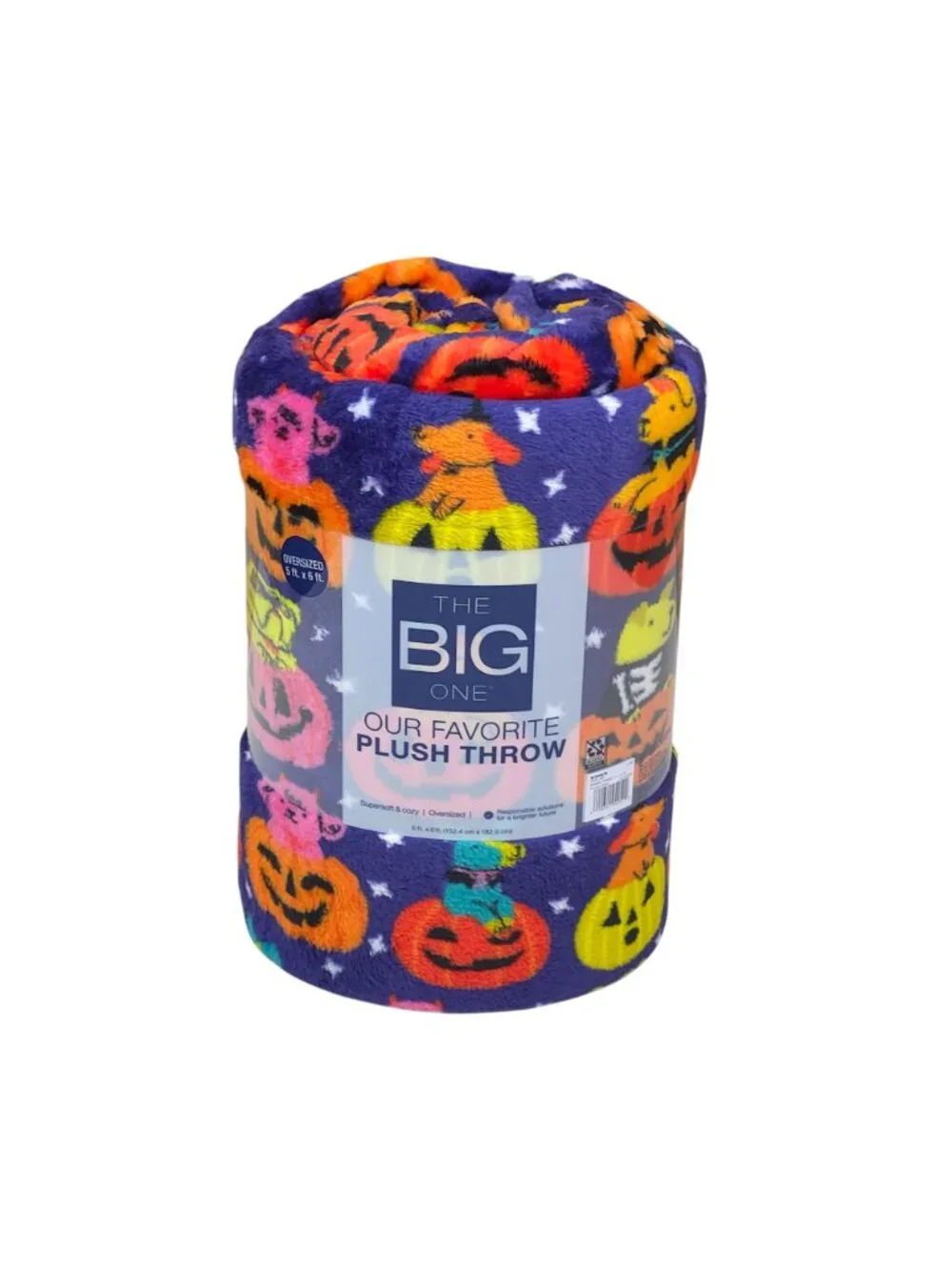 The Big One Halloween Dogs Plush Throw Blanket 5 Ft x 6 Ft Oversized Cozy Purple